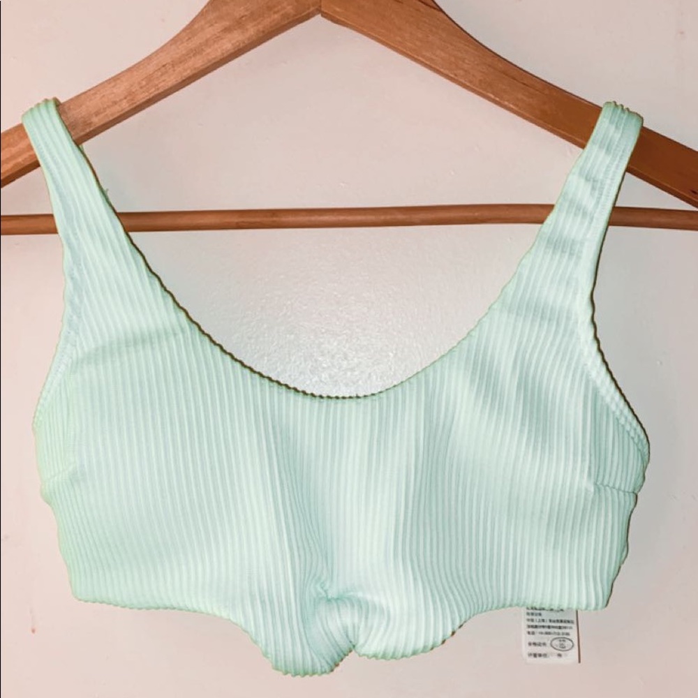 neon green hollister tie front bikini top